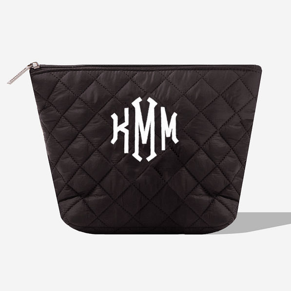 monogrammed diamond quilted cosmetic case in black