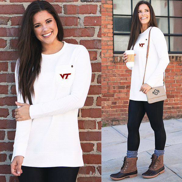 ivory virginia tech quilted sweatshirt split image