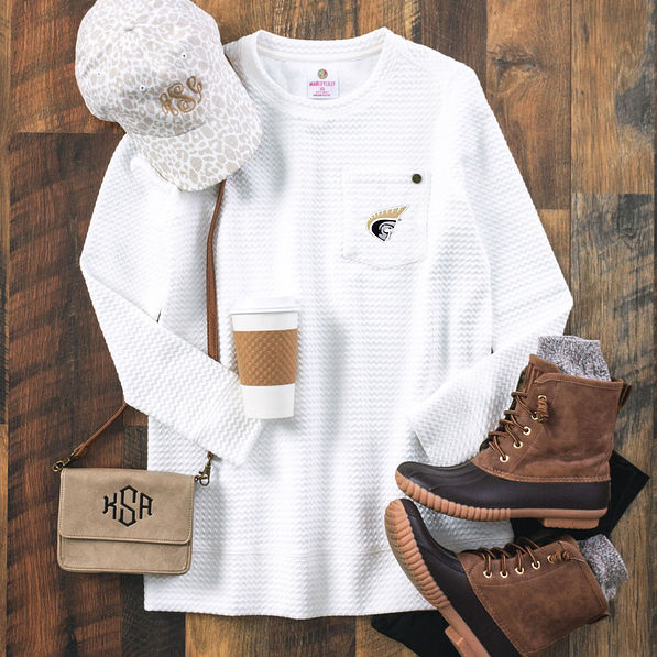 anderson university trojans quilted sweatshirt ootd