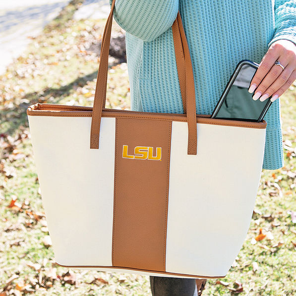 lsu tigers logo stripe canvas tote