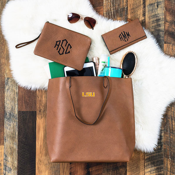 LSU Tigers Basic Tote in brown with duck boots