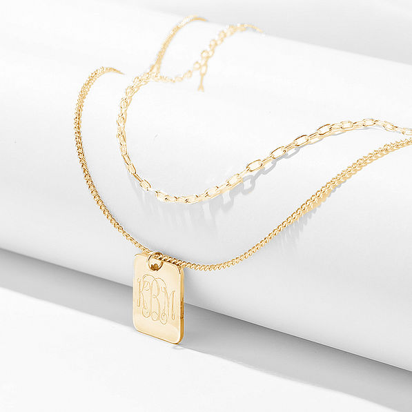 Monogrammed Layered Pendant Necklace in Gold