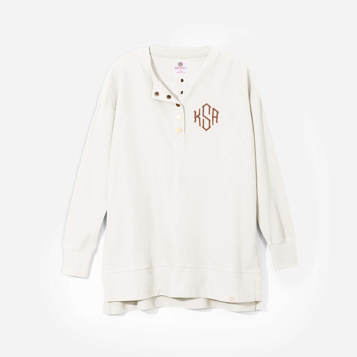 Blake Waffle Textured Tunic Henley Top with Slits