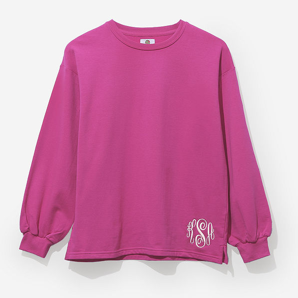 monogrammed puff sleeve sweatshirt in magenta