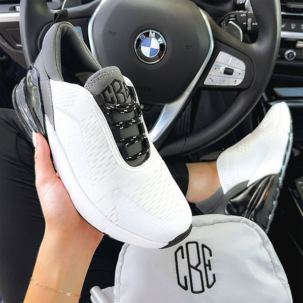 charcoal colorblock sneakers in car