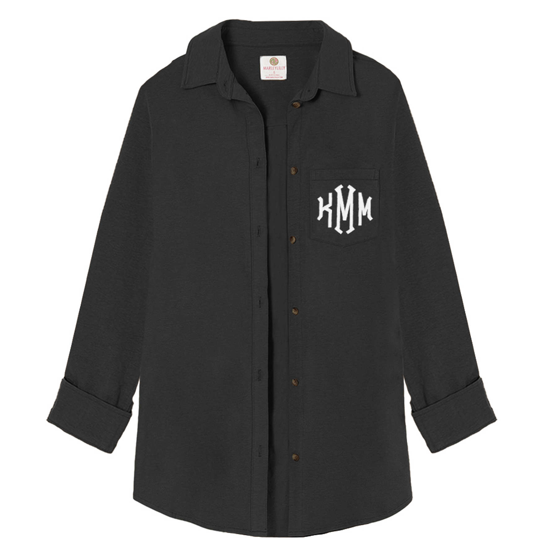 Monogrammed Button Down Shirt Jacket — Marleylilly