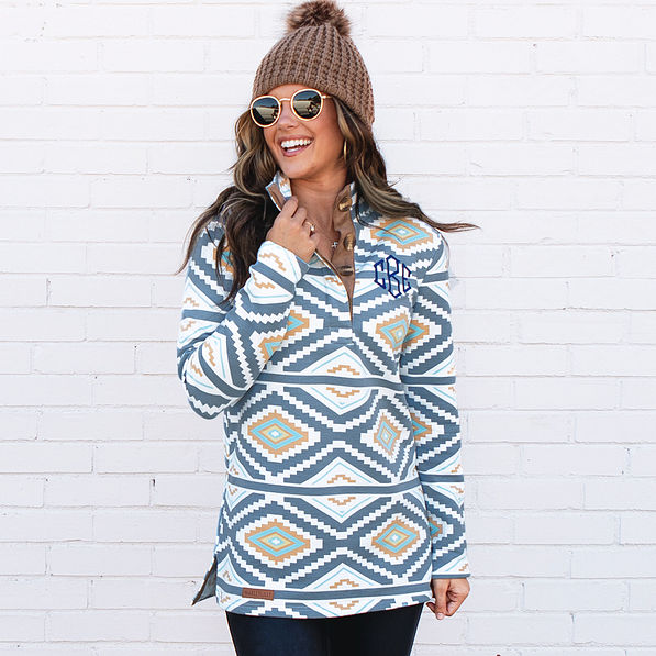 personalized denim aztec pullover with winter beanie