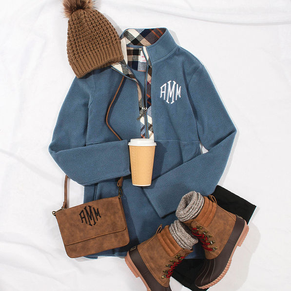 slate colorblock fleece pullover flatlay
