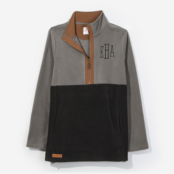 Monogrammed Colorblock Fleece Pullover in Black