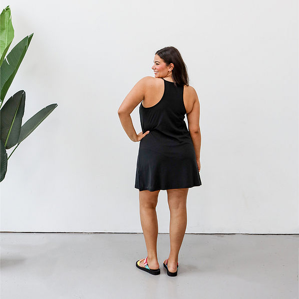 Back of monogrammed exercise dress