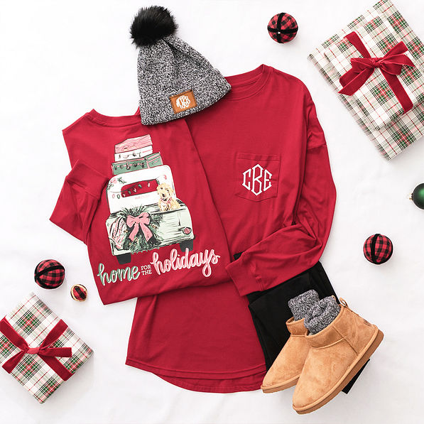 crimson F25 christmas t-shirt flatlay