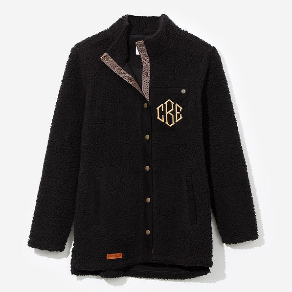 monogrammed sherpa shacket in black