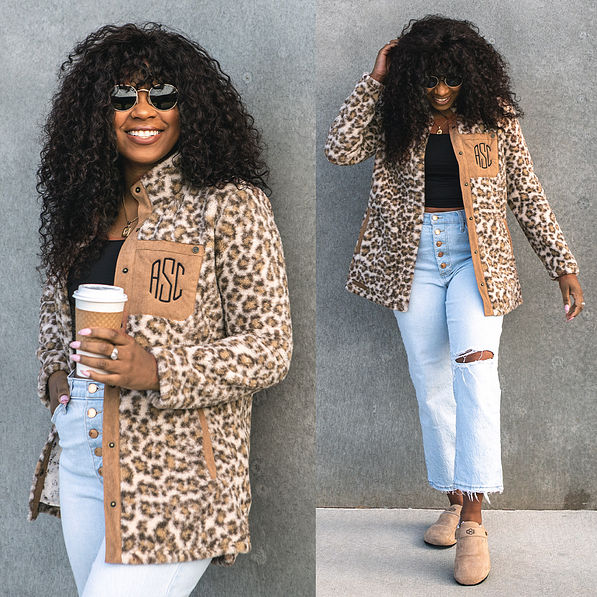 brown leopard sherpa jacket split image