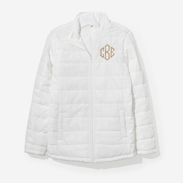 monogrammed puffer jacket in white