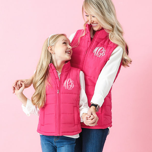 mom and me pink puffer vests