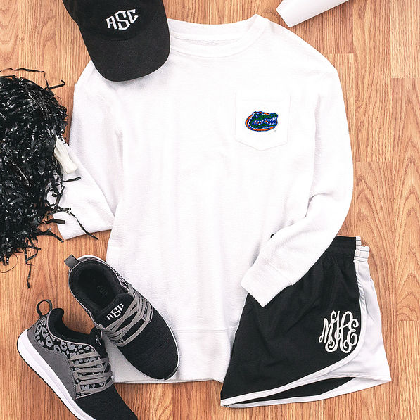 florida coastal crewneck with running shorts and sneakers