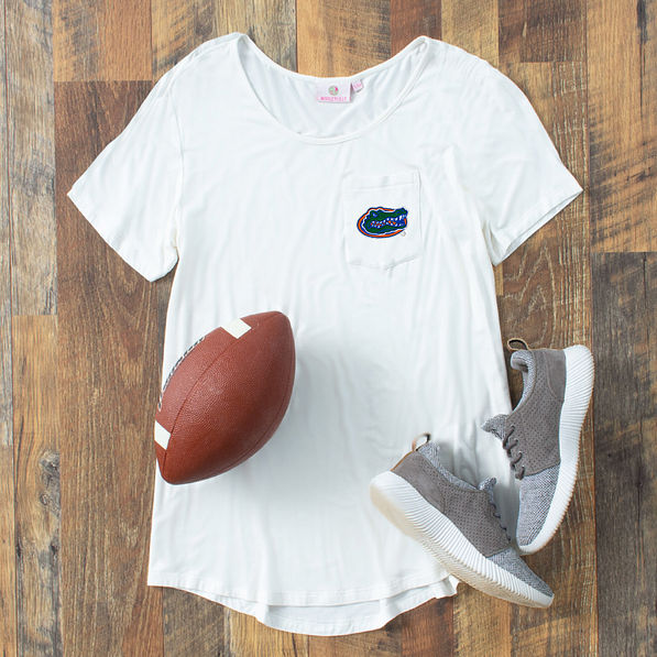 Florida Gators Boyfriend T-Shirt in White with gray athleisure sneakers