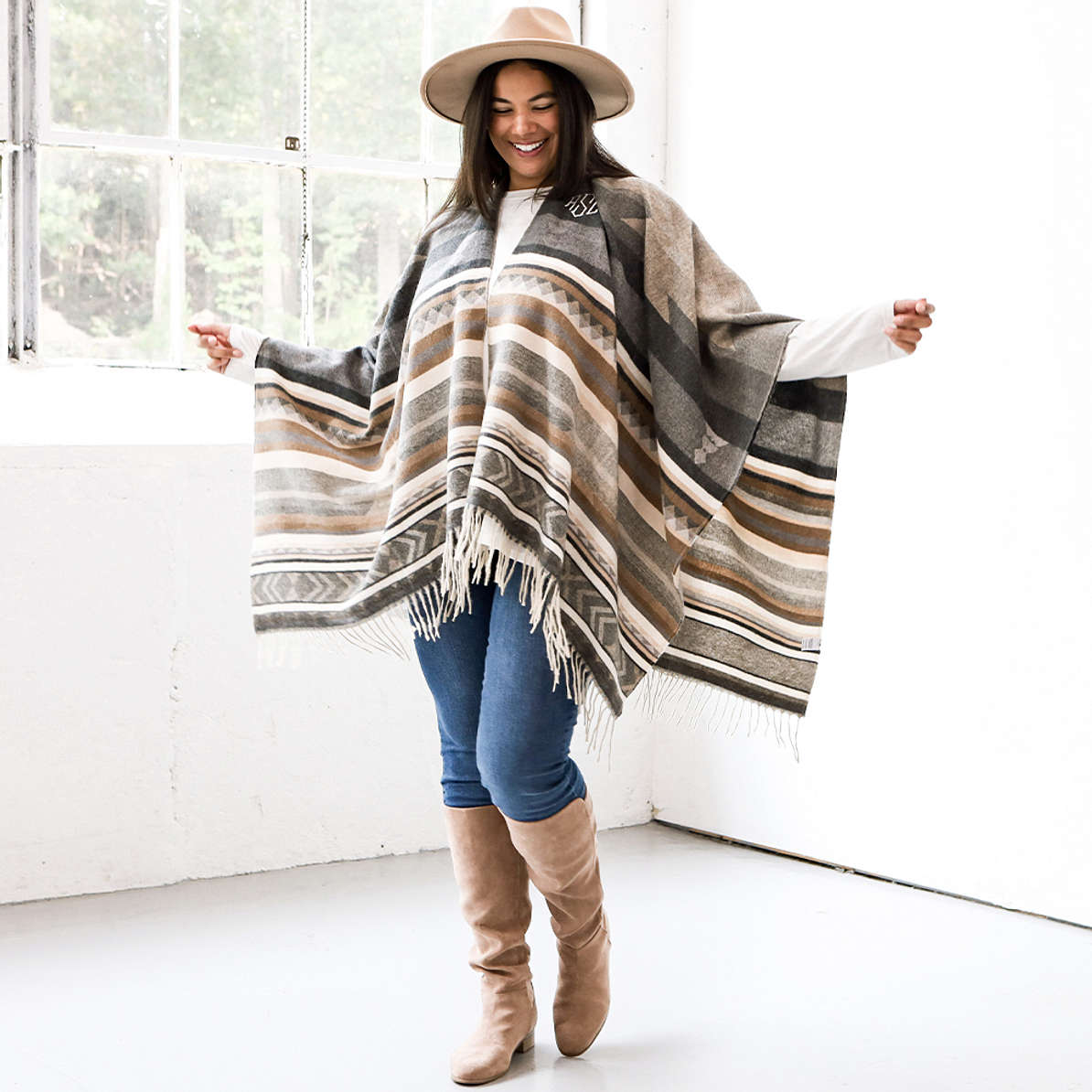 Ladies Aztec Fringe Poncho | Marleylilly