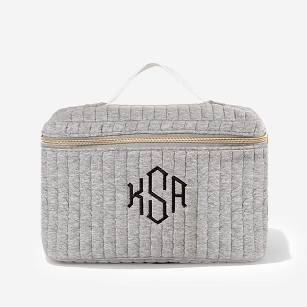 Monogrammed Quilted Train Case in Gray