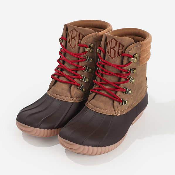 Personalized Holiday Duck Boots with Red Laces