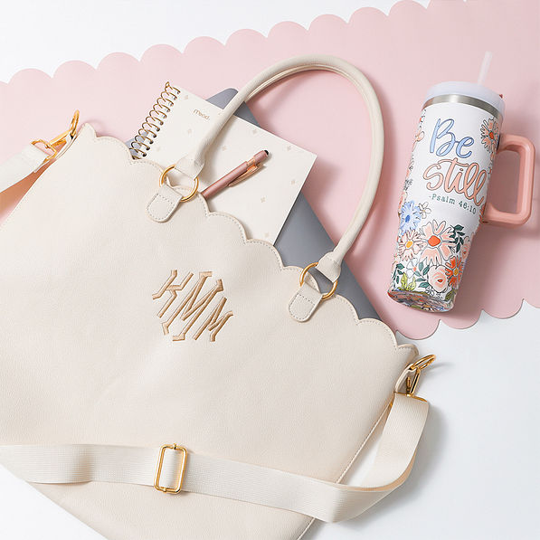 bone laptop tote bag flatlay