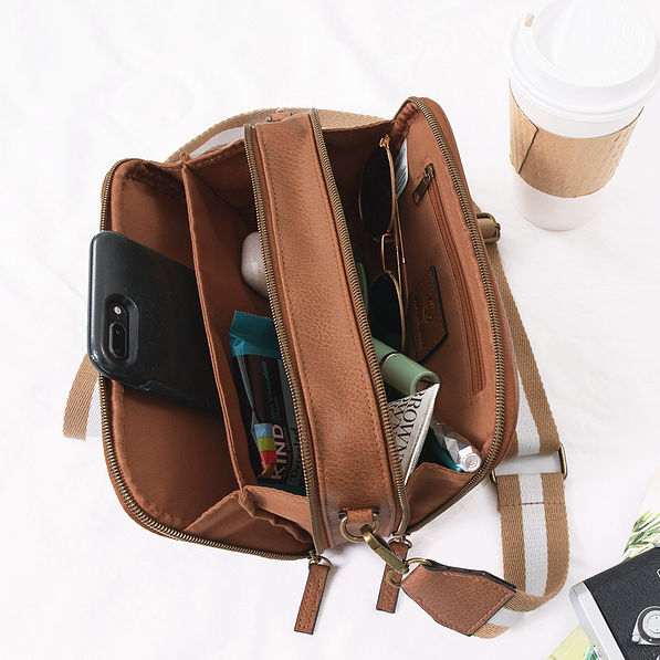 inside of crossbody camera bag.