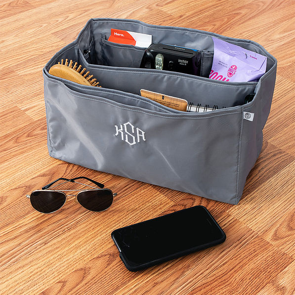 tote organizer with cell phone and sunglasses
