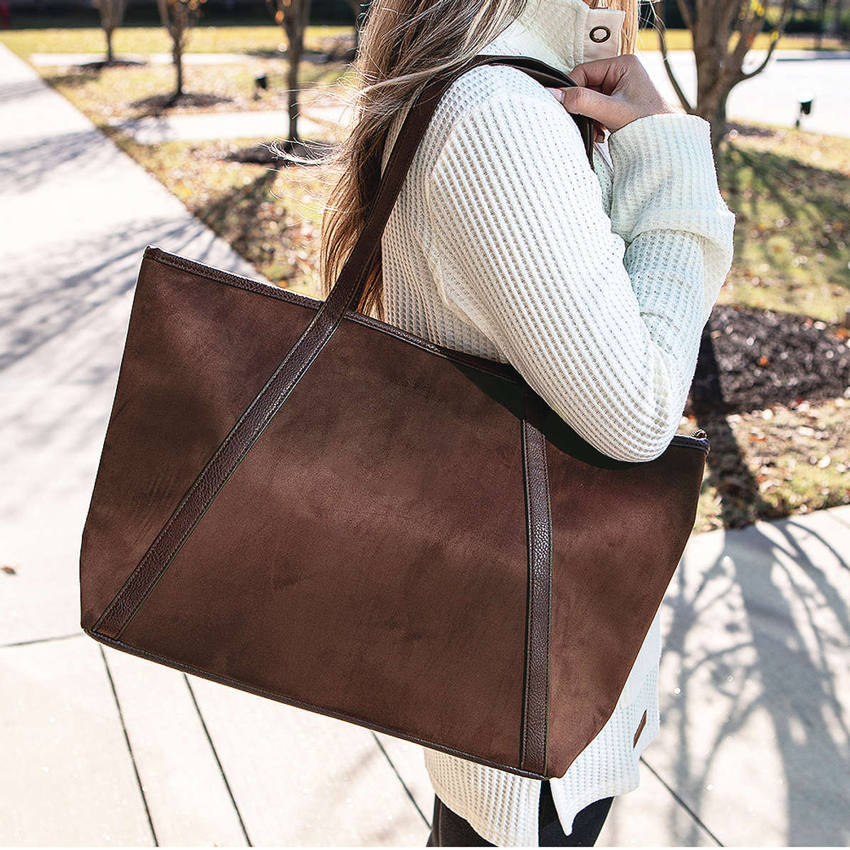 Dark Brown Suede Tote — Marleylilly