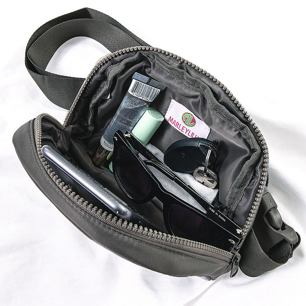 inside of charcoal belt bag