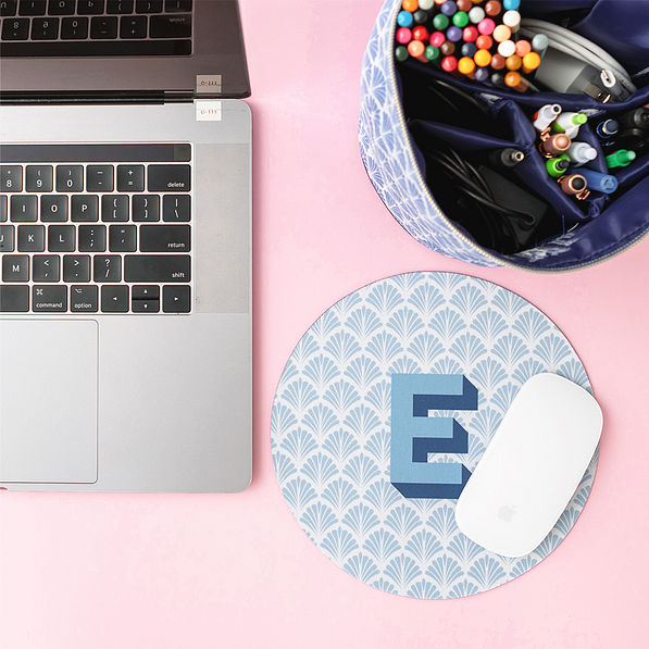 blue shells mouse pad on pink background