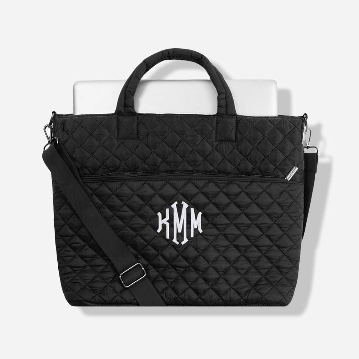 Black - Handmade Quilted Cotton Laptop Bag 12