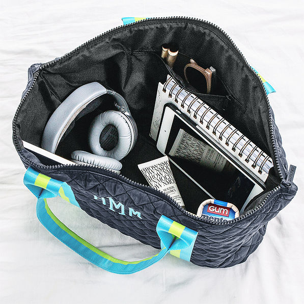 inside of Black Camo Puffer Tote Bag