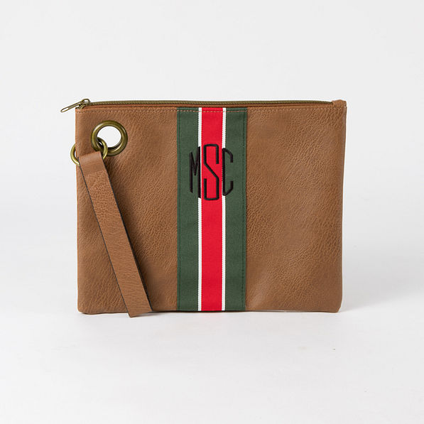Monogrammed Spencer Wristlet in Brown