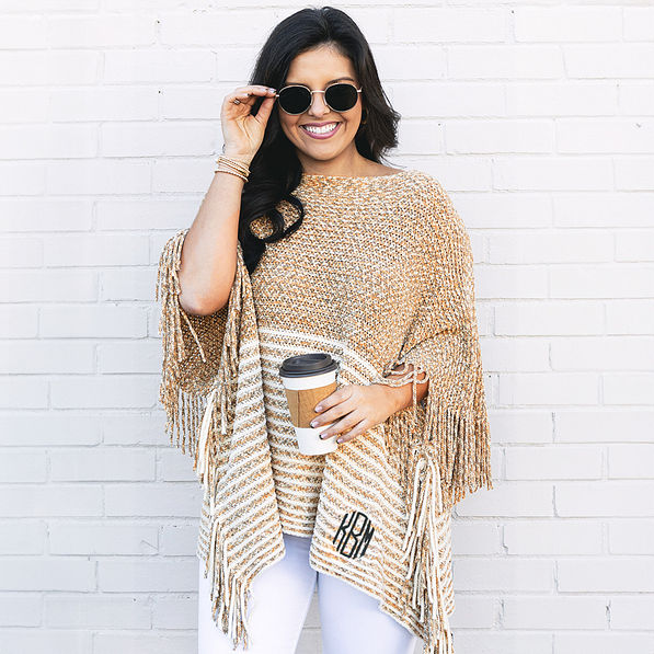 Personalized Striped Chenille Poncho