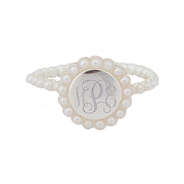 monogrammed round silver ring with pearl inlay