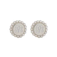 monogrammed pearl earrings in silver