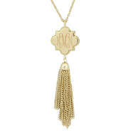 personalized gold tassel quatrefoil necklace