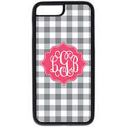 gray and white gingham personalized phone case