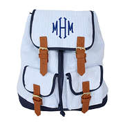 Monogrammed Seersucker Backpack in Blue