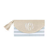 white and light gray striped monogrammed wallet with gold