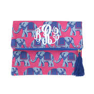 monogrammed elephant foldover clutch with tassel zipper