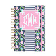 pink and green and mint and navy monogrammed notebook