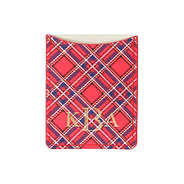 Monogrammed Credit Card Phone Case Pocket in red plaid
