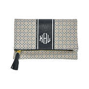 Monogrammed Spencer Foldover Clutch in Tan Quatrefoil