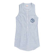 blue seersucker personalized sleeveless shirt
