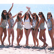 gold foil bride white racerback tank top group of girls on the beach