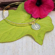 Silver Inspirational Bracelet with Green Leaf