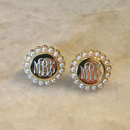 detail of gold pearl stud engraving