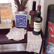 Personalized monogrammed coaster set bar cart