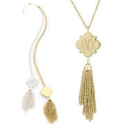 monogrammed quatrefoil tassel necklaces